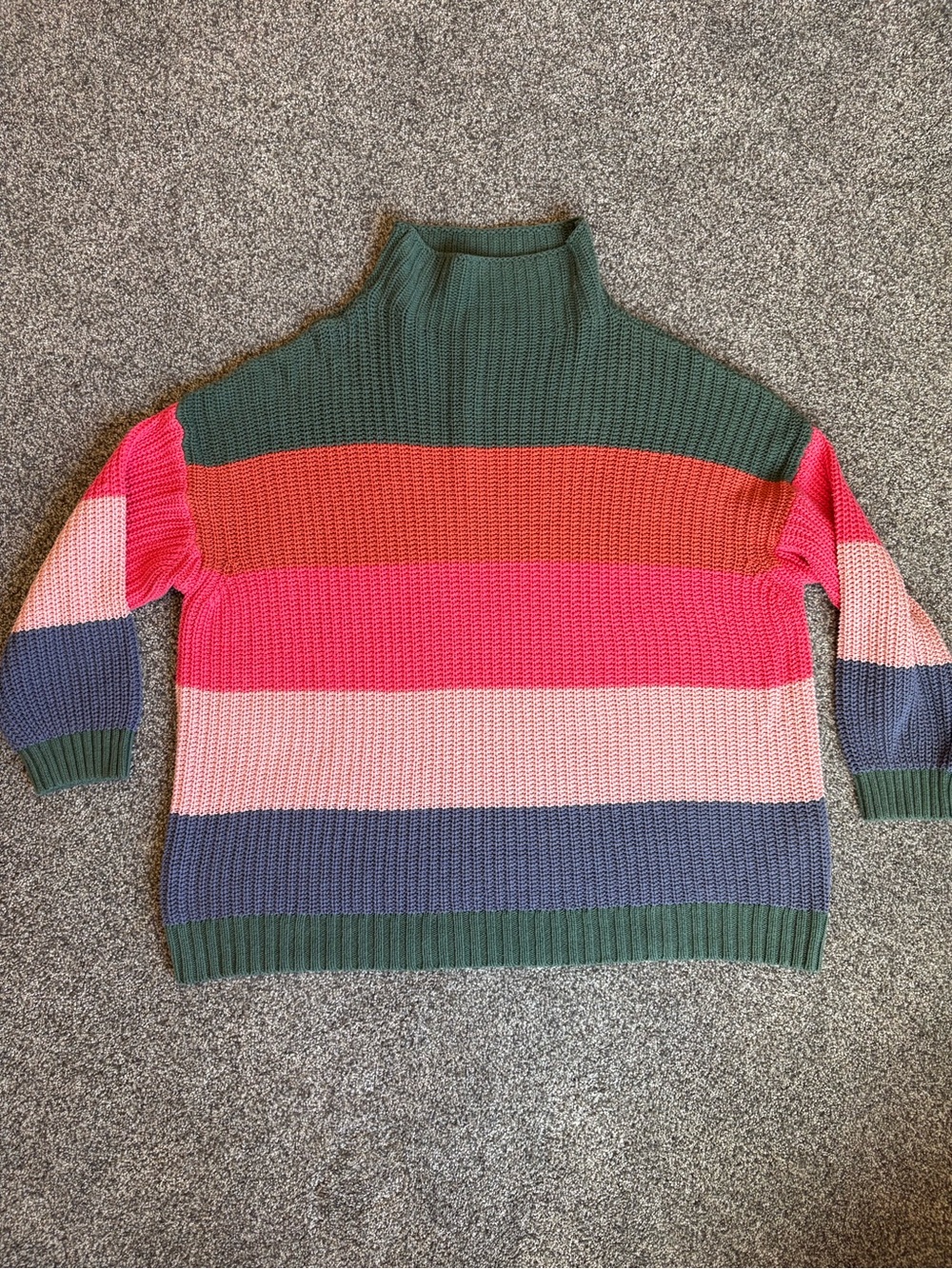 American Eagle Multicolor Striped Mockneck Oversized Sweater Cropped Sleeves M
